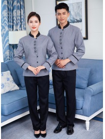 保潔服立領(lǐng)一粒扣花邊 灰色